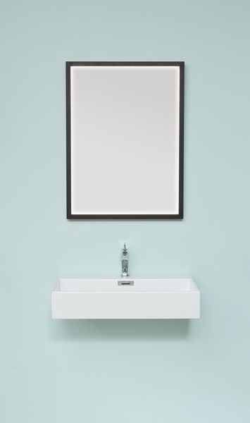 Firkantet Spejl med lys - sort kant - Milano 80x60cm