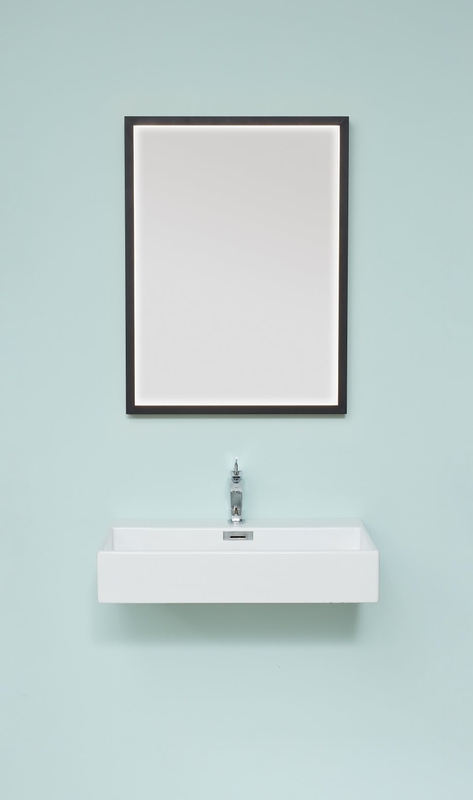 Firkantet Spejl med lys - sort kant - Milano 80x60cm