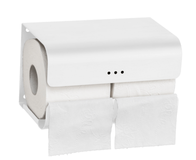 Dobbelt toiletpapir- og reserverulle-holder - Proox - stål / Hvid- Rektangulær